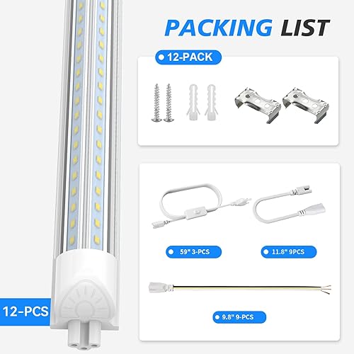Miniatura 4 de SHOPLED 8FT Shop Light 100W 15000LM 6500K 12-Pack Linkable V-Shape Led Shop Light Plug & Play T8 Tube Lights for Garage, Warehouse, Basement