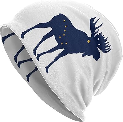 CUTEDWARF Alaska State Moose Flag Beanie Skull Caps Knit Hat Soft Balaclava Baggy Hats Outdoor for Mens Womens