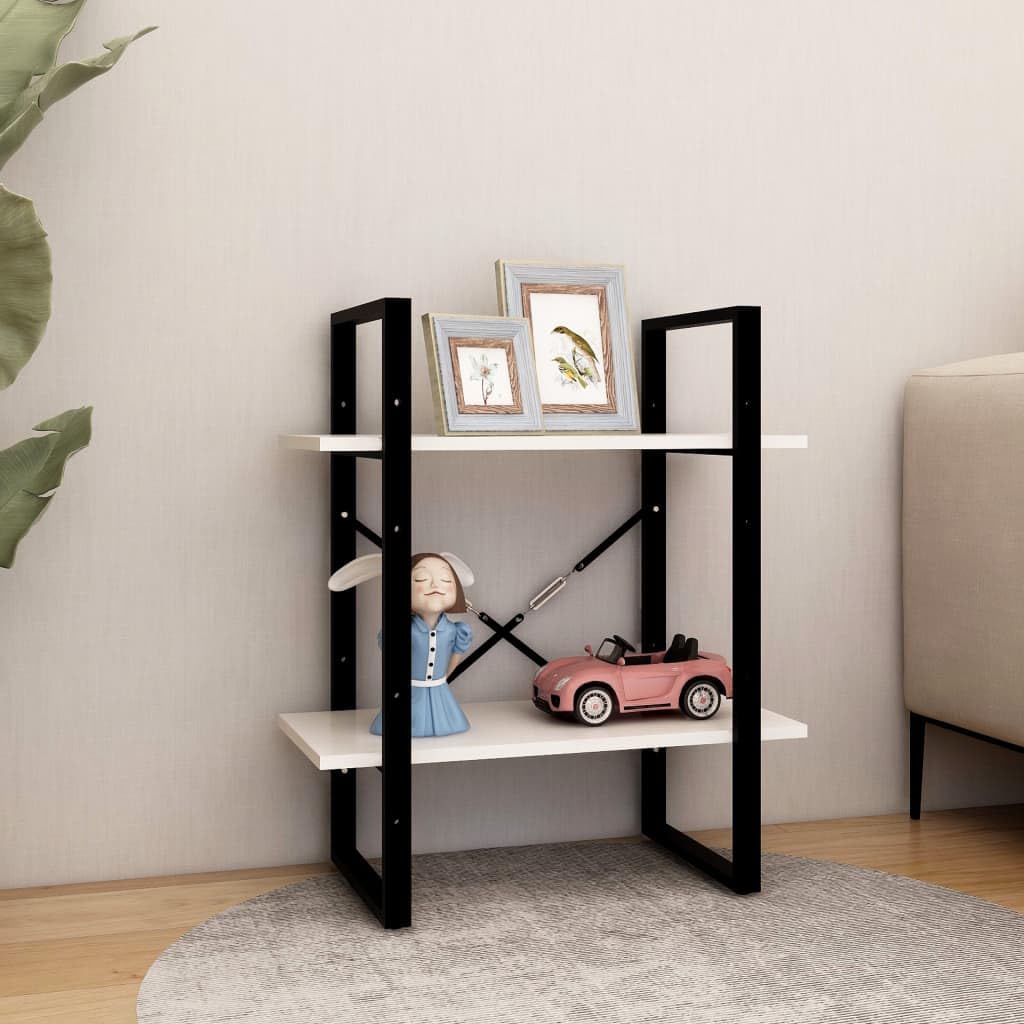 Libreria a 2 Ripiani in Pino Massello Bianca 60x30x70 cm | Scaffale autoportante compatto per soggiorno e studio, adatto per organizzare riviste e oggetti d'arredo con stile.