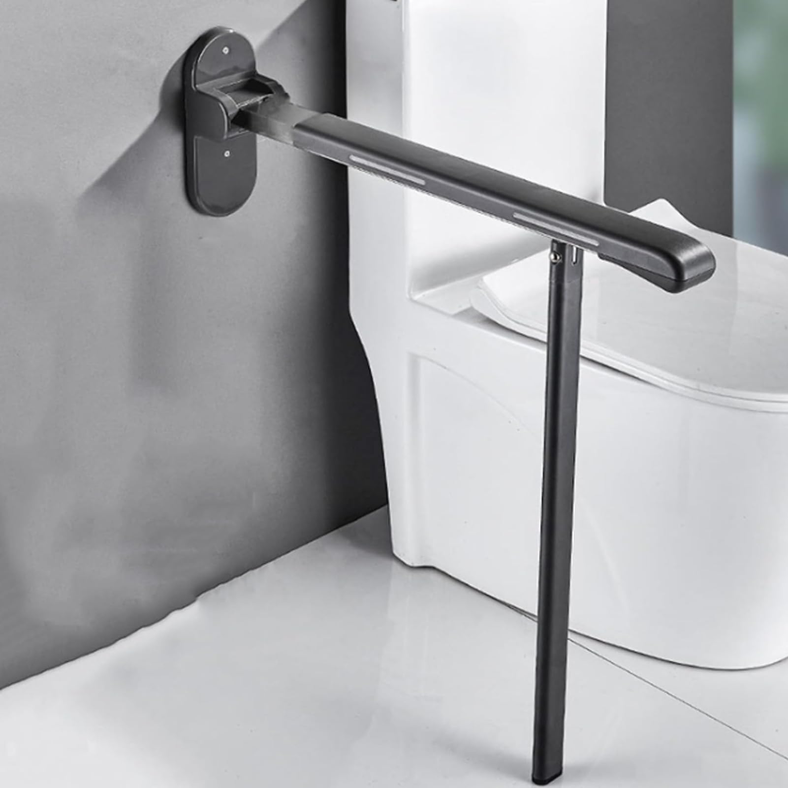 Barra Asidero Baño Con Pata Abatible, Barras Baño Minusvalidos Acero Inoxidable Antideslizante Con Anillo Luminoso Asa De Seguridad Baño Plegable Soporta Hasta 200 Kg (Black)