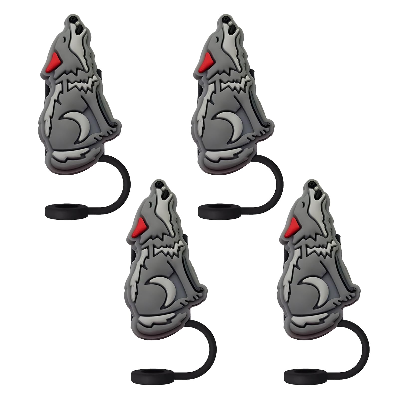 Wolf Straw Covers Cap For Tumblers:Straw Covers Cap Toppers Compatible With Stanley 30&40 Oz Tumbler, Reusable & Silicone Tumbler Straw Toppers For 0.4 Inch/10 Mm Straw Tips 4 Pcs (Wolf)