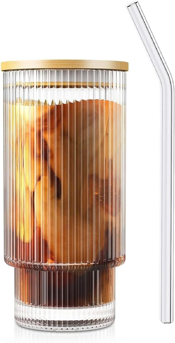 Glass Coffee Mug with Straw Green Tea Sipper Tumbler Mug with Lid - Pack of 1- Travel Mug, Drinking Glass, Glass Sipper, Mason jar, Can Sipper,Milk Mug,Juice Cup (Pattaya Can 1)