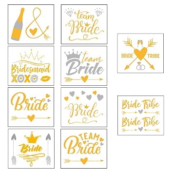 Hen Party Temporary Tattoos,10 Sheets Team Bride Gold Tattoo Stickers Fake Flash Metallic Tattoos for Girls Women Hen Do Night Bridal Shower Bachelorette Party Favors