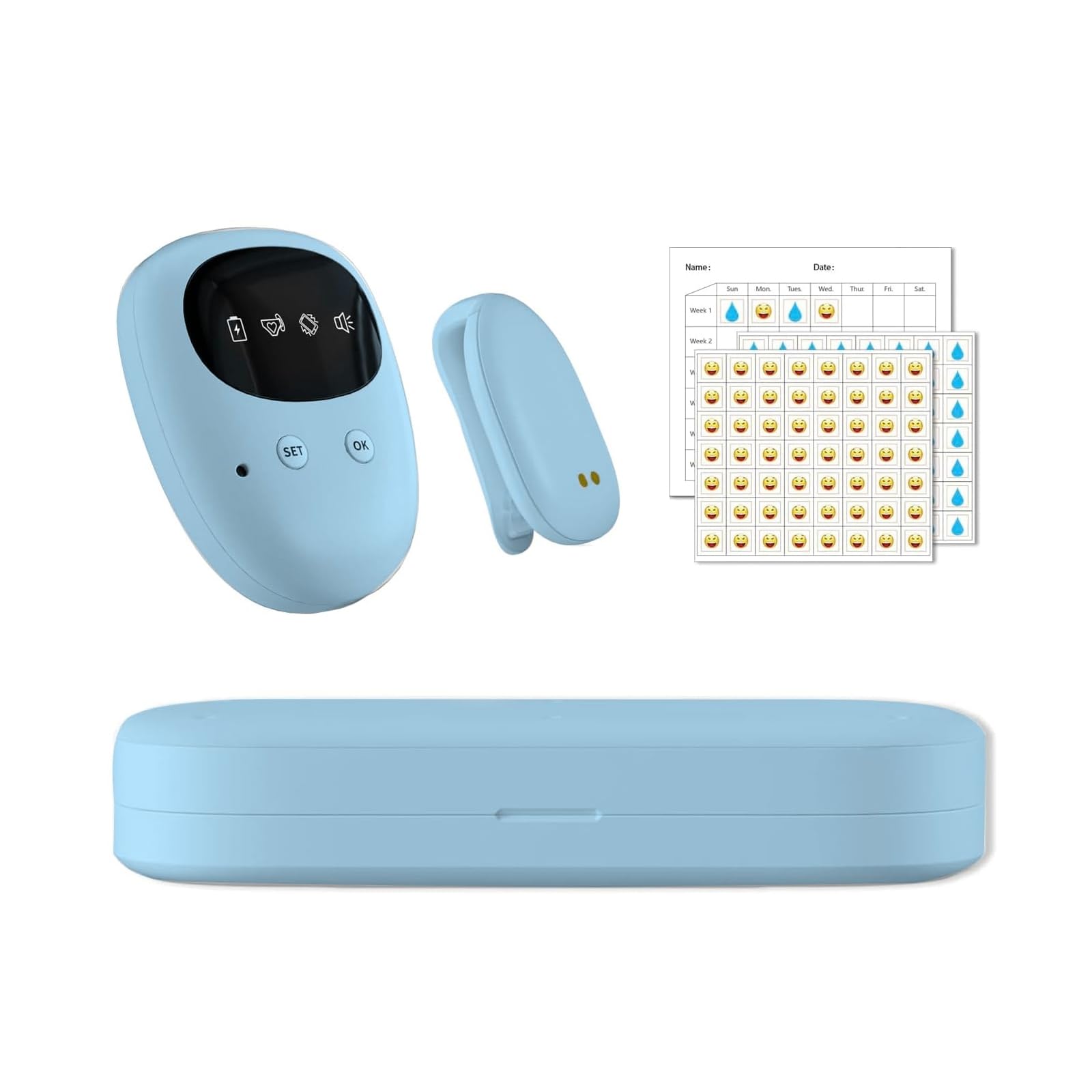 FENCY Wireless Bettwetting Alarm für Jungen und Mädchen, USB -wiederaufladbare, 3 Arbeitsmodi, Pee Alarm für Kinder, Blue