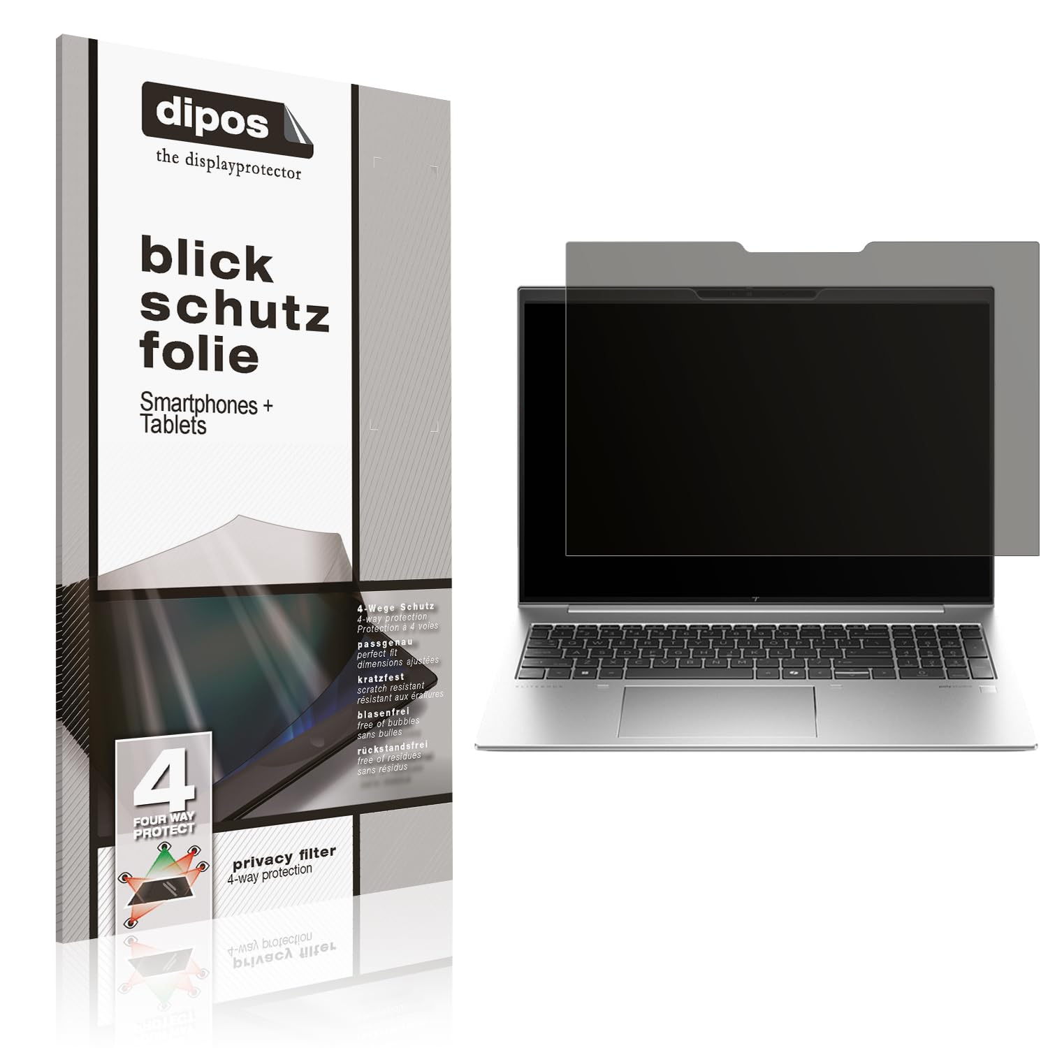 dipos Blickschutzfolie für HP EliteBook 860 G11 16 Zoll | Displayschutz matt mit 4-Wege Sichtschutz-Effekt, Privacy Filter, passt perfekt, kratzfest, blasenfrei, selbstklebend