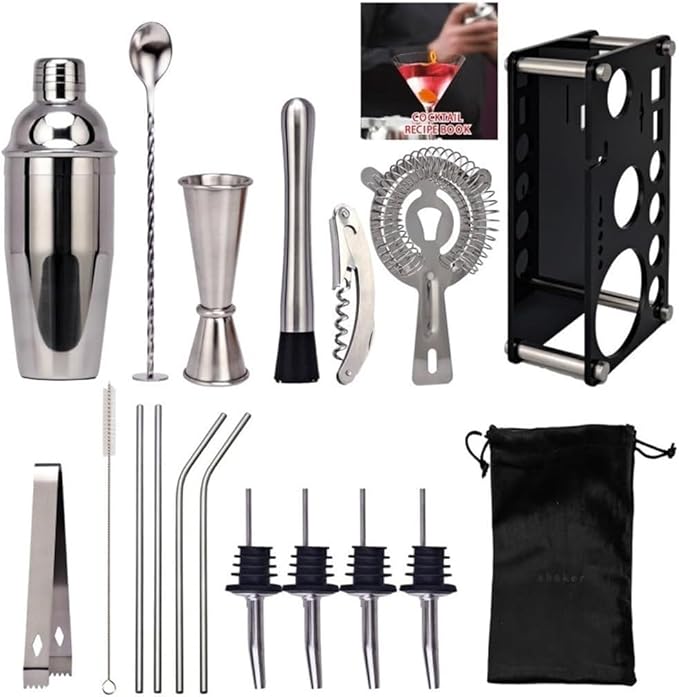 Set de Coctelería 18 Piezas DRMEE, Coctelera Acero Inoxidable, 350ml miniatura 3