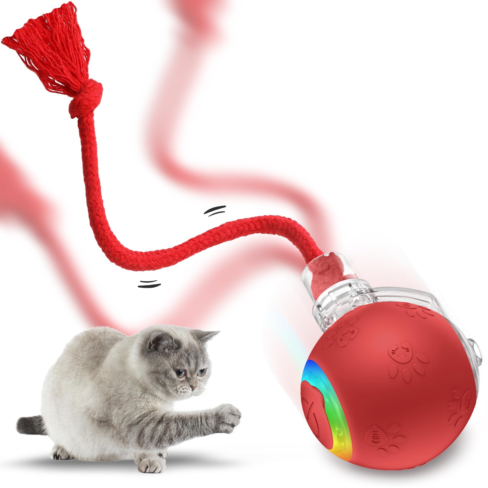 Balle rotative pour chat électrique avec activation automatique par mouvement 360°