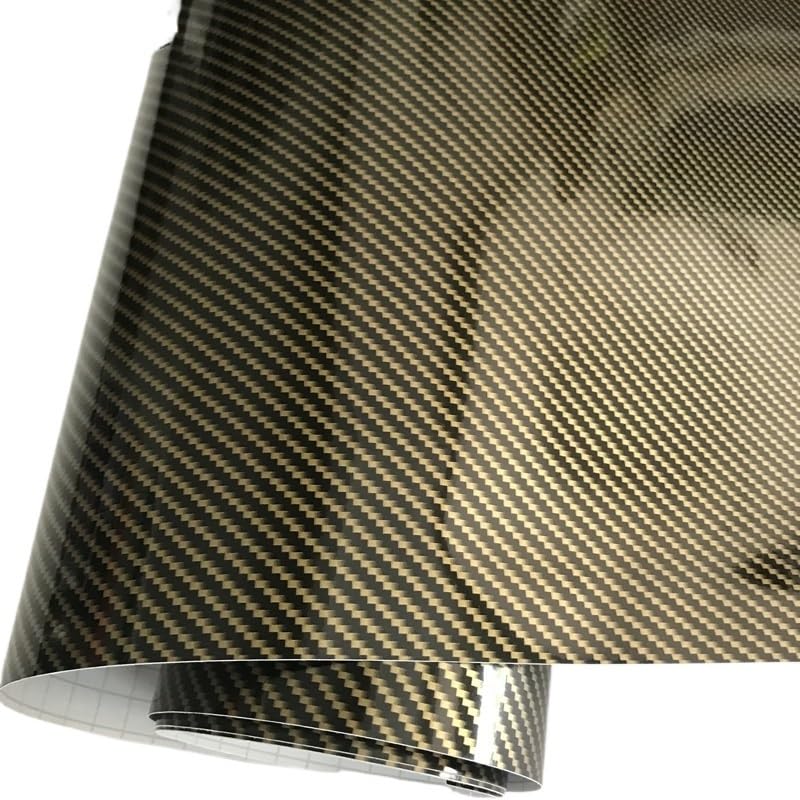 Wrapping Pellicola 50x300 cm Oro Diagonale 2D Fibra di carbonio Lucida Fibra di carbonio Pellicola vinilica Pellicola avvolgente for auto con rilascio d'aria Pellicola Wrapping(Gold Diagonal,50cm x 30