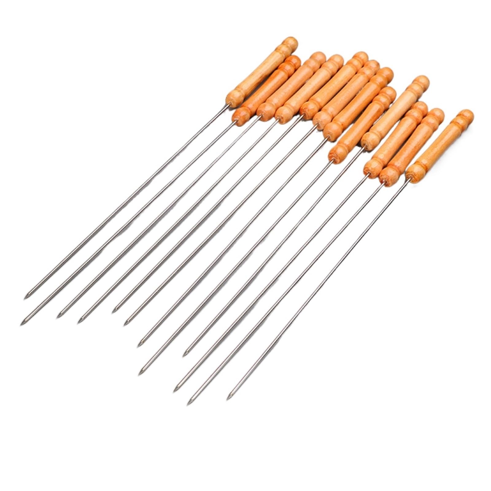 GTHTUHFD Grilling Skewers With Non-Slip Wooden Handle, Stainless Steel Bbq Barbecue Skewers, Reuse, For Meat Shrimp Chicken, 12 Pcs