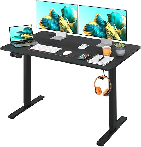 PayLessHere Escritorio de pie de altura ajustable de 48 pulgadas con gran espacio y soporte para auriculares, escritorio de oficina con elevación