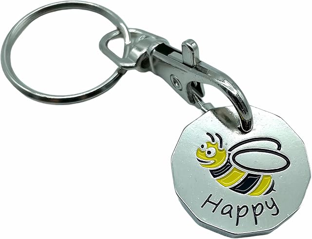 JAM2DAY Bee Happy 12-Sided Bumble Bee Trolley Token Keyring £1 Coin