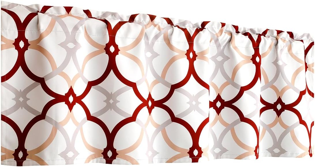 Geometric Pattern Window Valance for Kitchen/Living Room, Blackout Valance, Rod Pocket, 52 Inch by 18 Inch, 1 Panel, Red