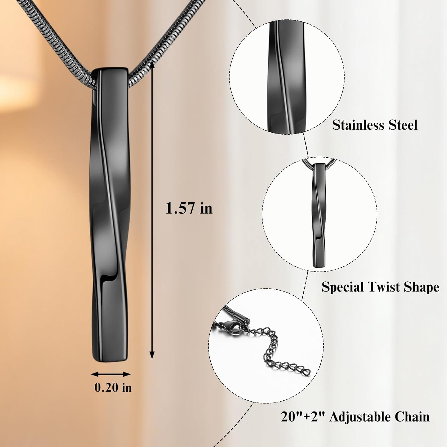 SOITIS Urn Necklaces for Ashes Cremation Jewelry Twist Necklace for Ashes Stainless Steel Urn Pendant for Women Men Jewelry for Ash Memorial Keepsake - Image 2