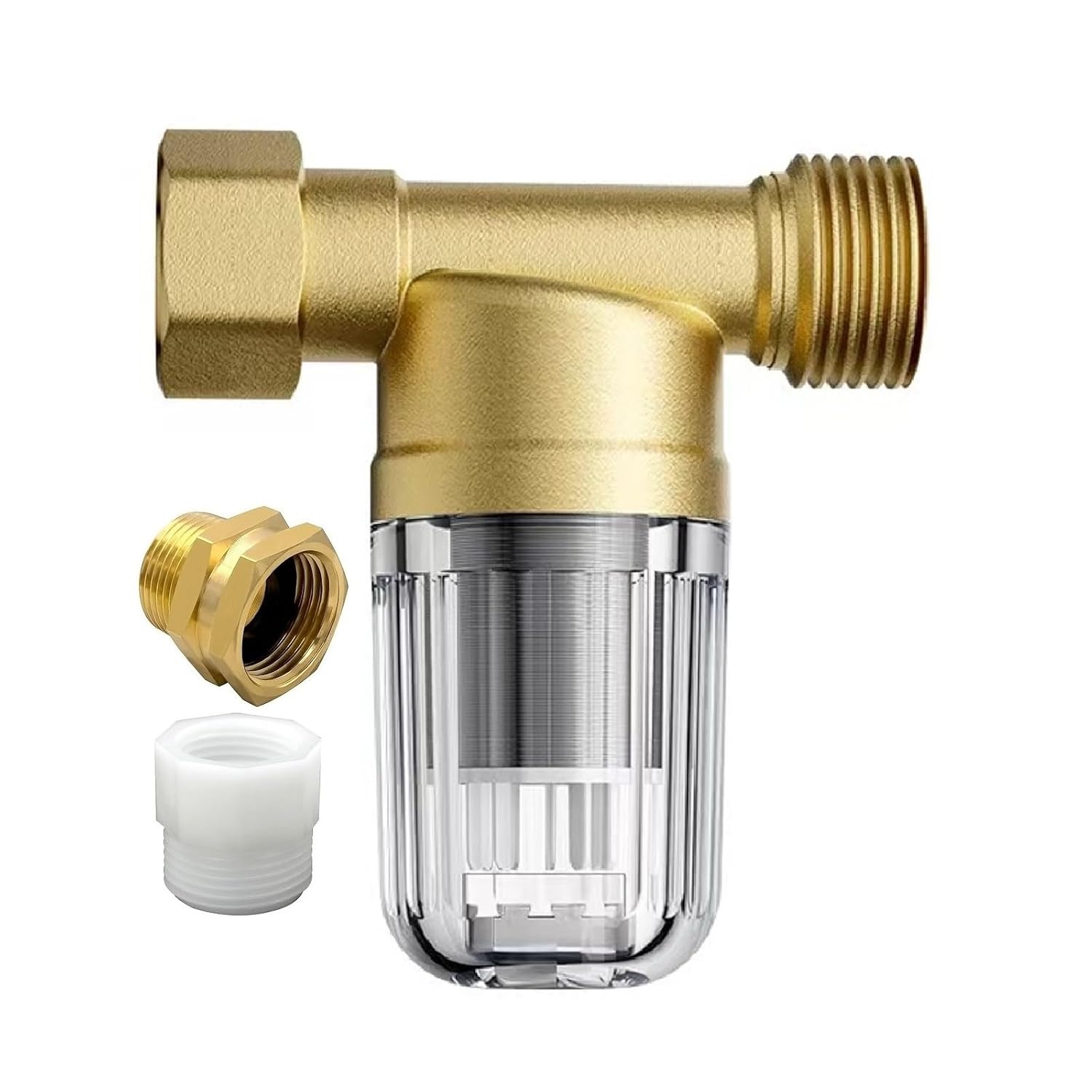 DR04 50 Micron Reusable Washer Water Filter, Compact Brass Washing Machine Water Filter, for Washing Machine, Heater, Camping, Travel, Anti Scale Portable Sediment Filter