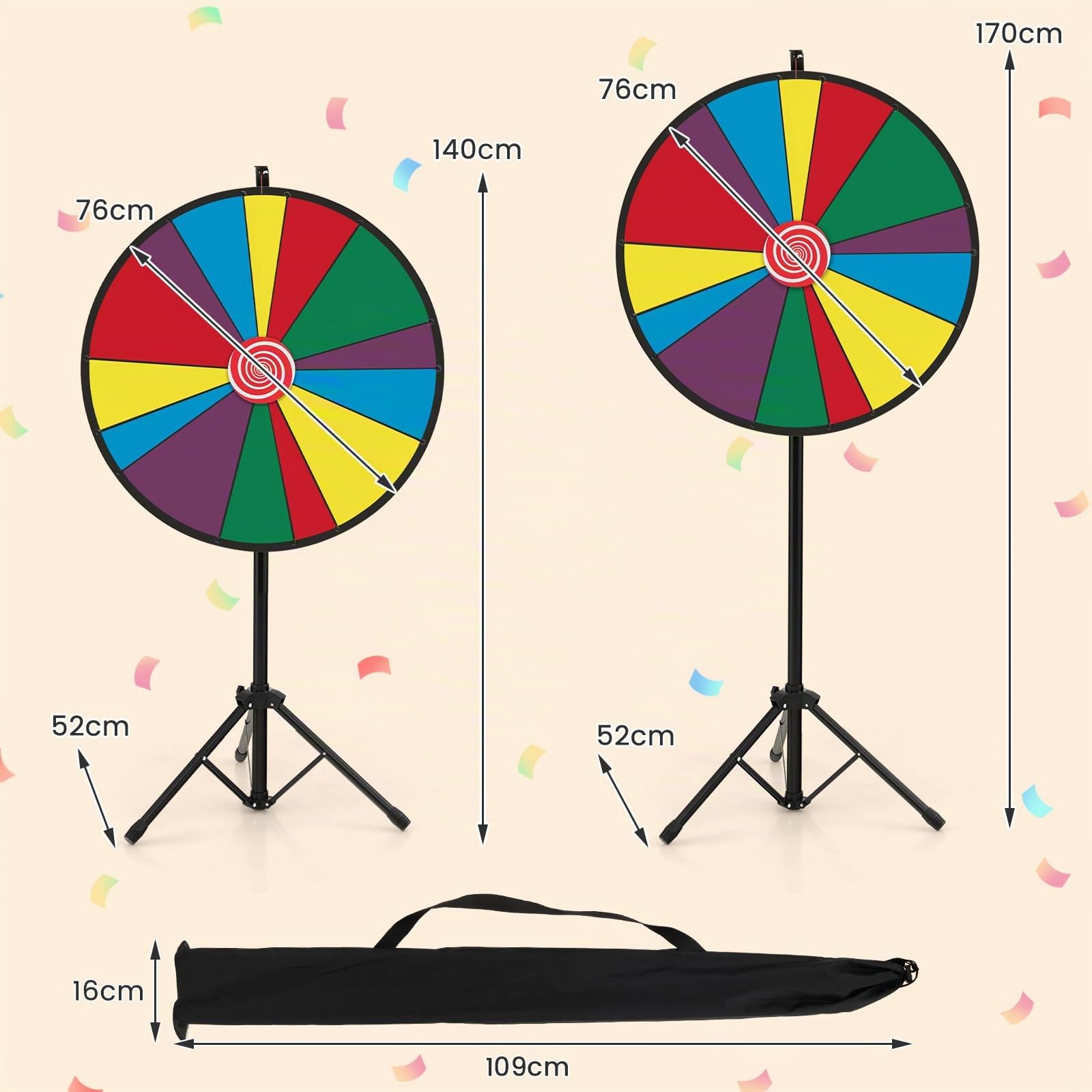 GOPLUS Roue de Fortune Φ 76 CM, Roue de Prix à Hauteur Réglable avec Trépied & 14 Emplacements Personnalisable, Roue de Jeu Réutilisable avec Stylo Effaçable Gomme, pour Fêtes, Anniversaires