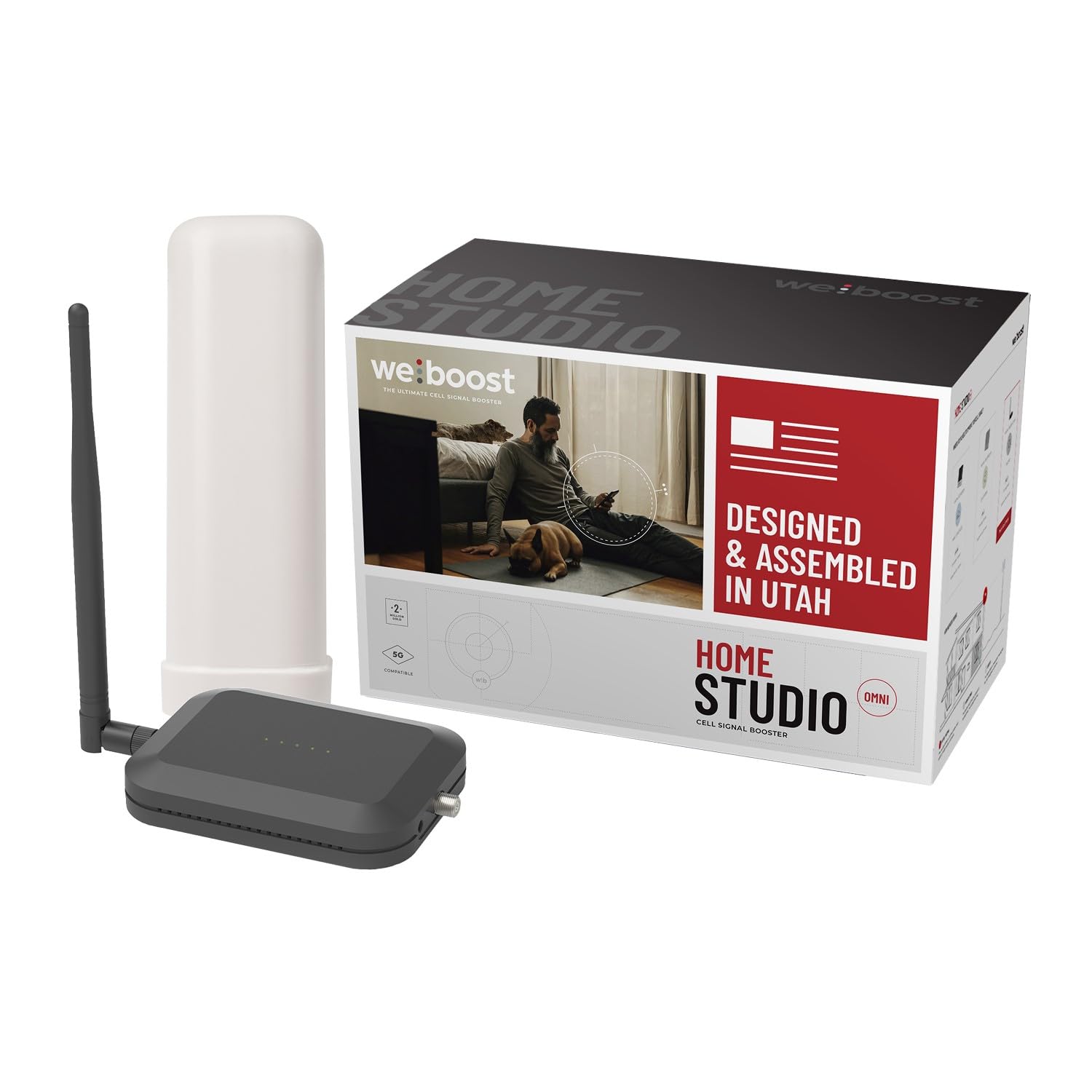weBoostHome Studio Omni - Cell Phone Signal Booster | Boosts 4G LTE & 5G for all U.S. & Canadian Networks - Verizon, AT&T, T-Mobile & more | Made in the U.S. | FCC Approved (model 471166)