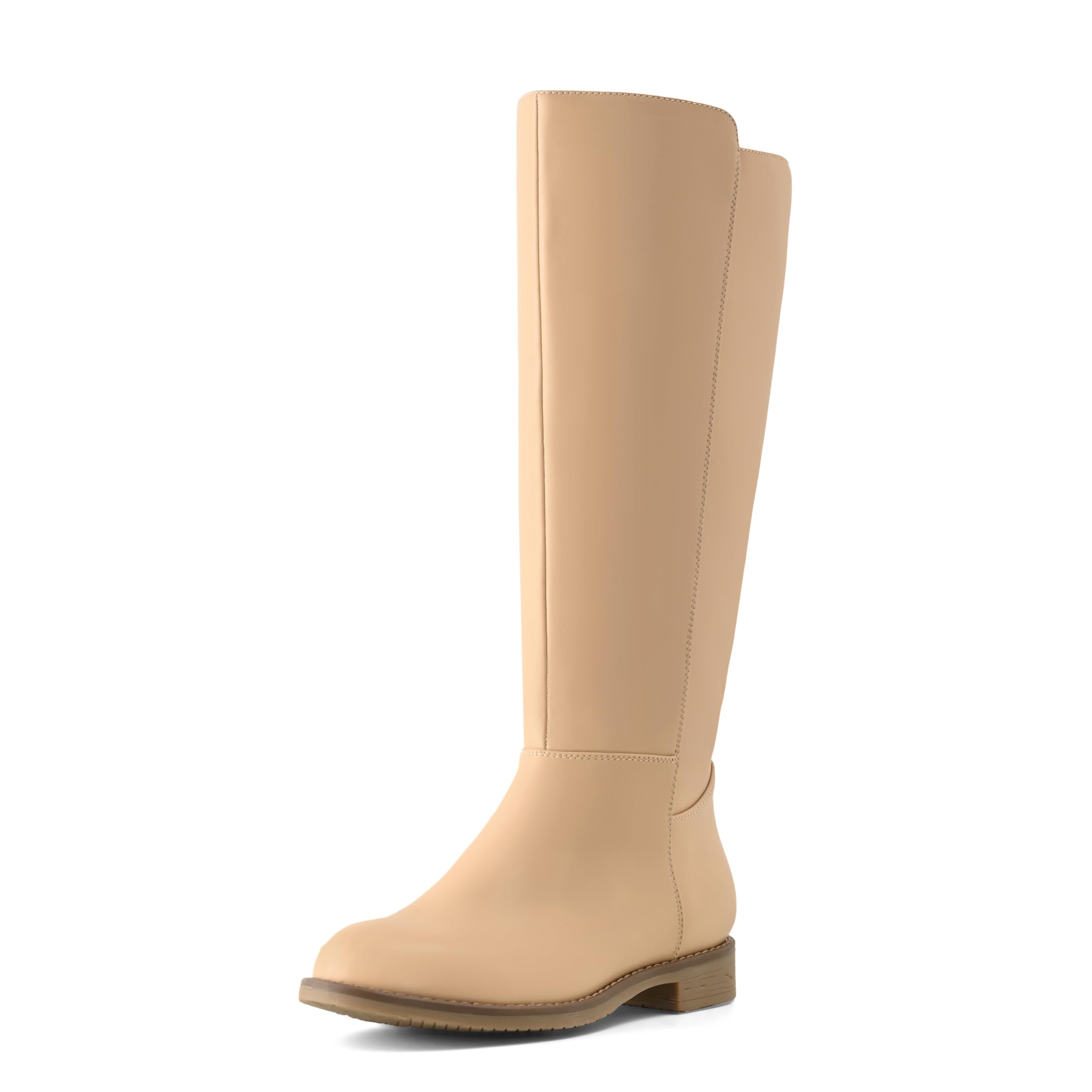 ShoeN Tale Womens Knee High Boots Flat Low Heel Stretchy Round Toe with Side Zipper