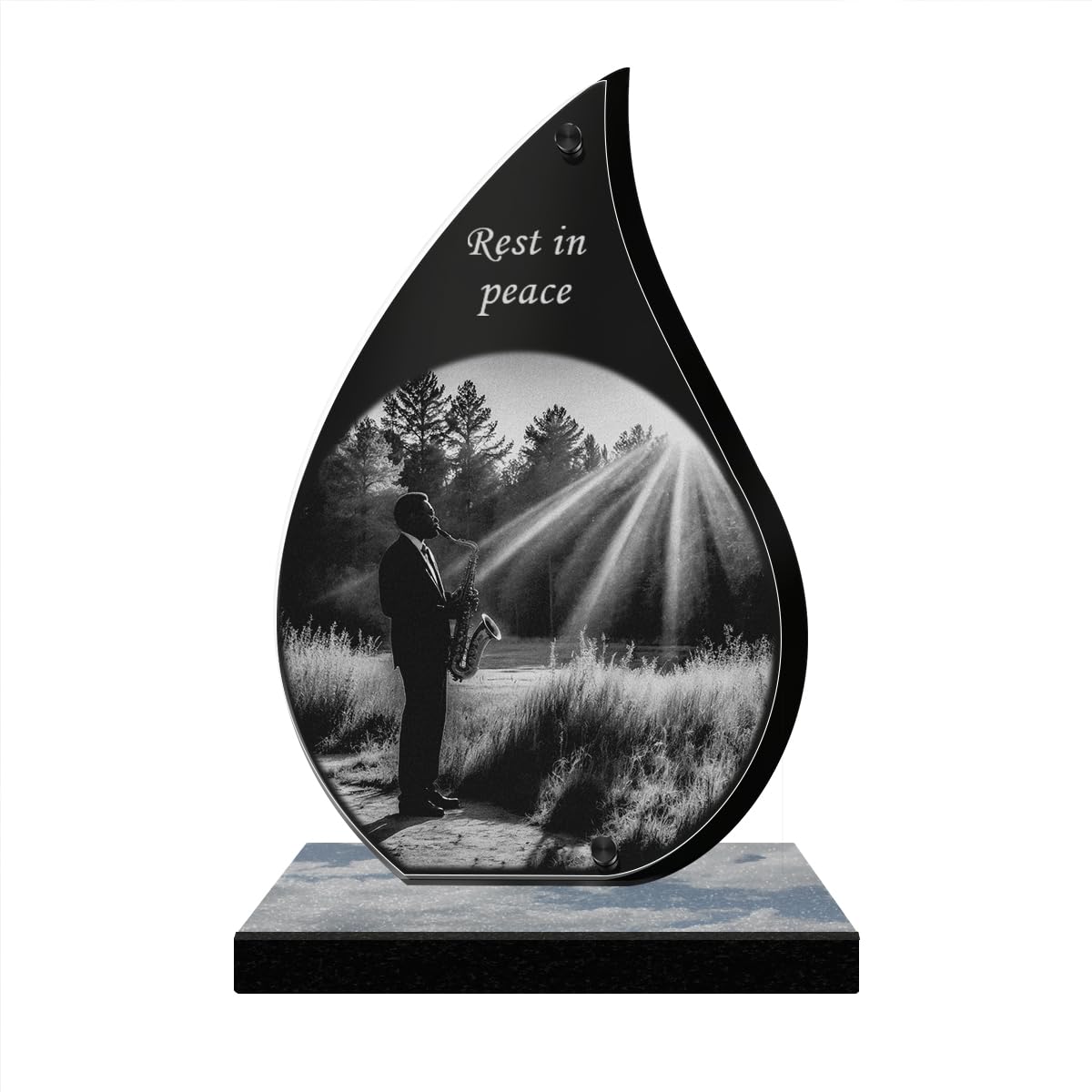 ETERNEL - Personalized Memorial Plaque Glow - Jazz, Music, Musician - Customizable text, laser-engraved memorial plaque for tribute, funeral plaque, tombstone, burial commemoration