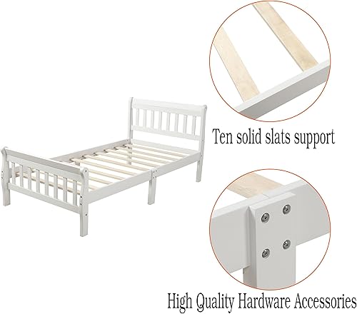 Miniatura 6 de Merax Base de cama con plataforma de madera, base de cama individual, base de colchón, trineo con cabecero y estribo y soporte de listones de madera
