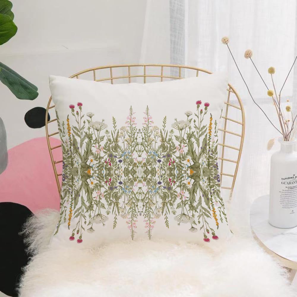 HYMSXW Cushion Cover,Throw Pillow Case Home Decorative for Living Room Bedroom Sofa Chair 20X20 Inch,Flowers, symmetrical arrangement of wildflower plants,Pillowcase 50X50cm