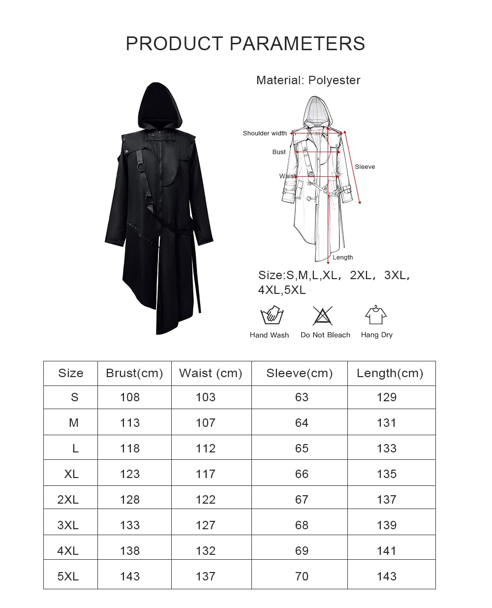 Feynman Chaqueta gótica para hombre, estilo vintage frack steampunk, victoriano de longitud media, punk chaqueta de carnaval cosplay, chaqueta con capucha