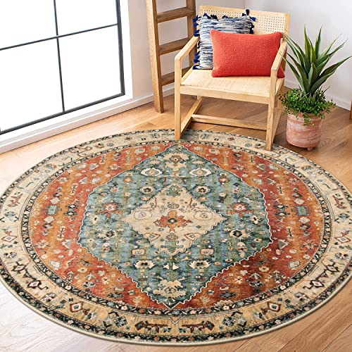 Lahome Boho Tribal Round Rugs 5ft Washable Kitchen Round Area Rug, Non Slip Bedroom Living Room...