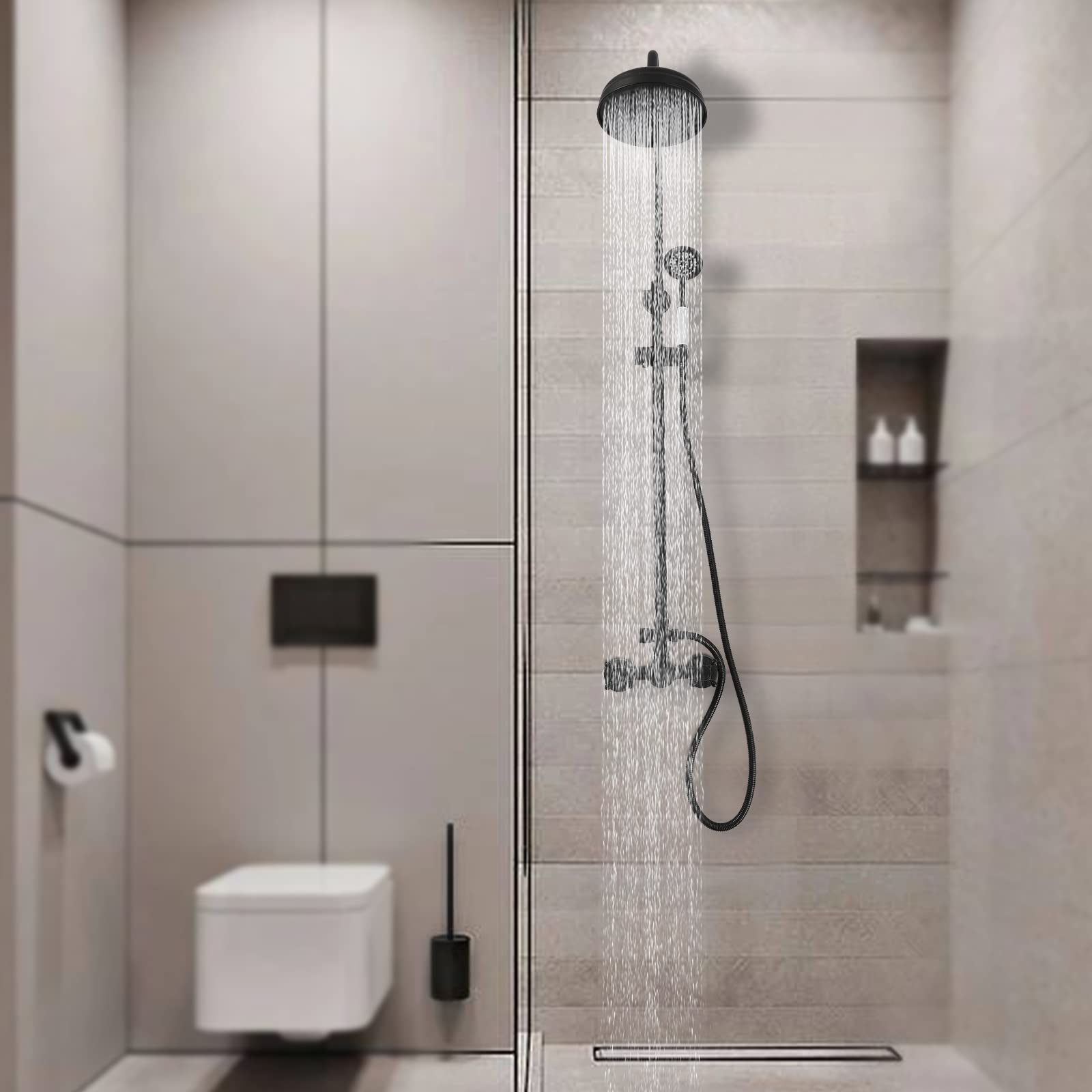 Duschsets Duschsystem mit Duschzubehör Regenduschköpfen für Wohnungen Badezimmern Schulen Thermalbädern Schwarz