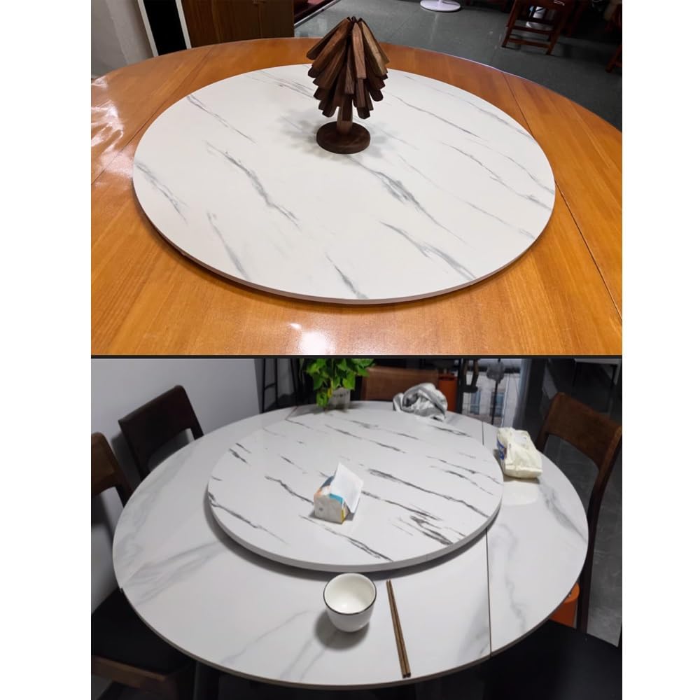 Table ronde en bois massif de 91,4 cm, finition marbre blanc lisse pour salle à manger et tables basses, parfaite pour une utilisation en extérieur, durable et élégante
