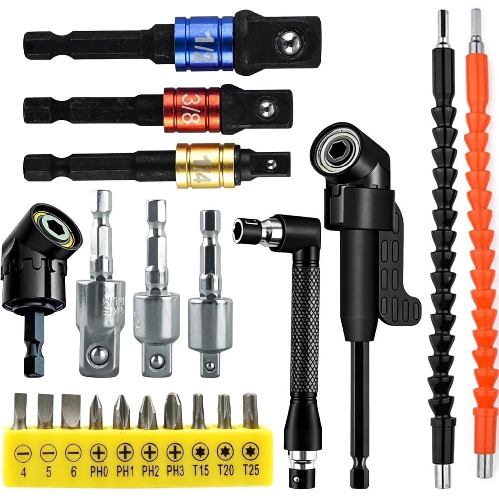 Aundhegrtt As Shown Right-Angle Screwdriver Attachment Set(105°), Angle Drill Attachment& Right-Angle Adapter For Cordless Screwdrivers