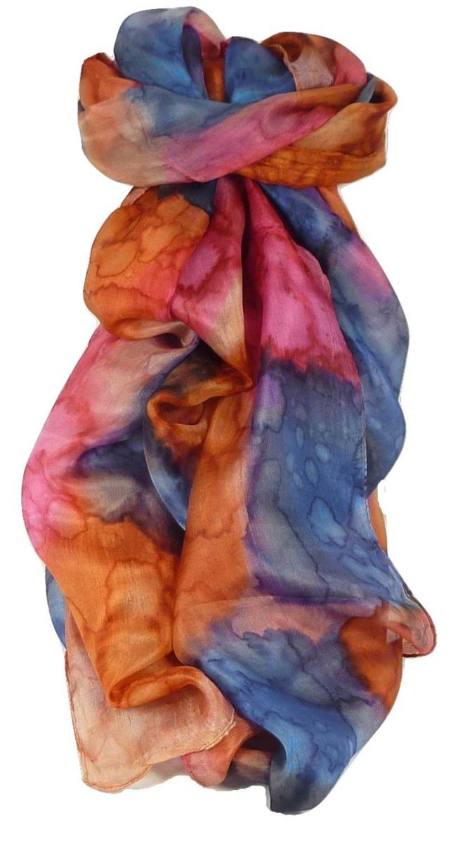 Pashmina & Silk Multicoloured Mulberry Silk Hand Painted Long Scarf Classic Iris