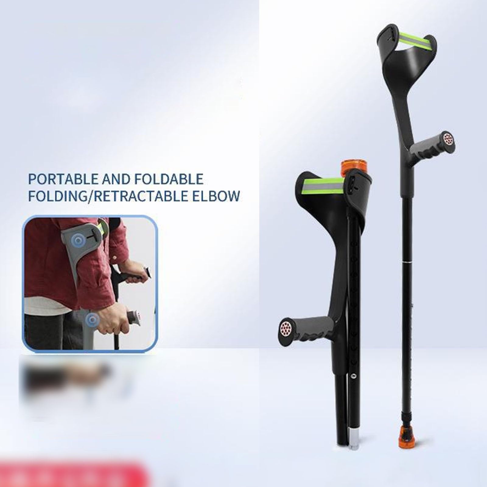 Plegables Y Portátiles Muletas Para Antebrazo Para Adultos, Diseño Compacto Para Viajar, 10 Niveles De Altura Ajustable Muletas Para Caminar Para Trabajos Pesados Caminar(Negro,1Pcs)