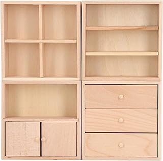 1:12 Dollhouse Cabinet Set, 4 Pcs Wooden Dollhouse Furniture can be Placed Arbitrarily , Lifelike Birch Wood Dollhouse Miniature DIY Display Cabinet, Mini Dollhouse Accessories Storage Cabinet