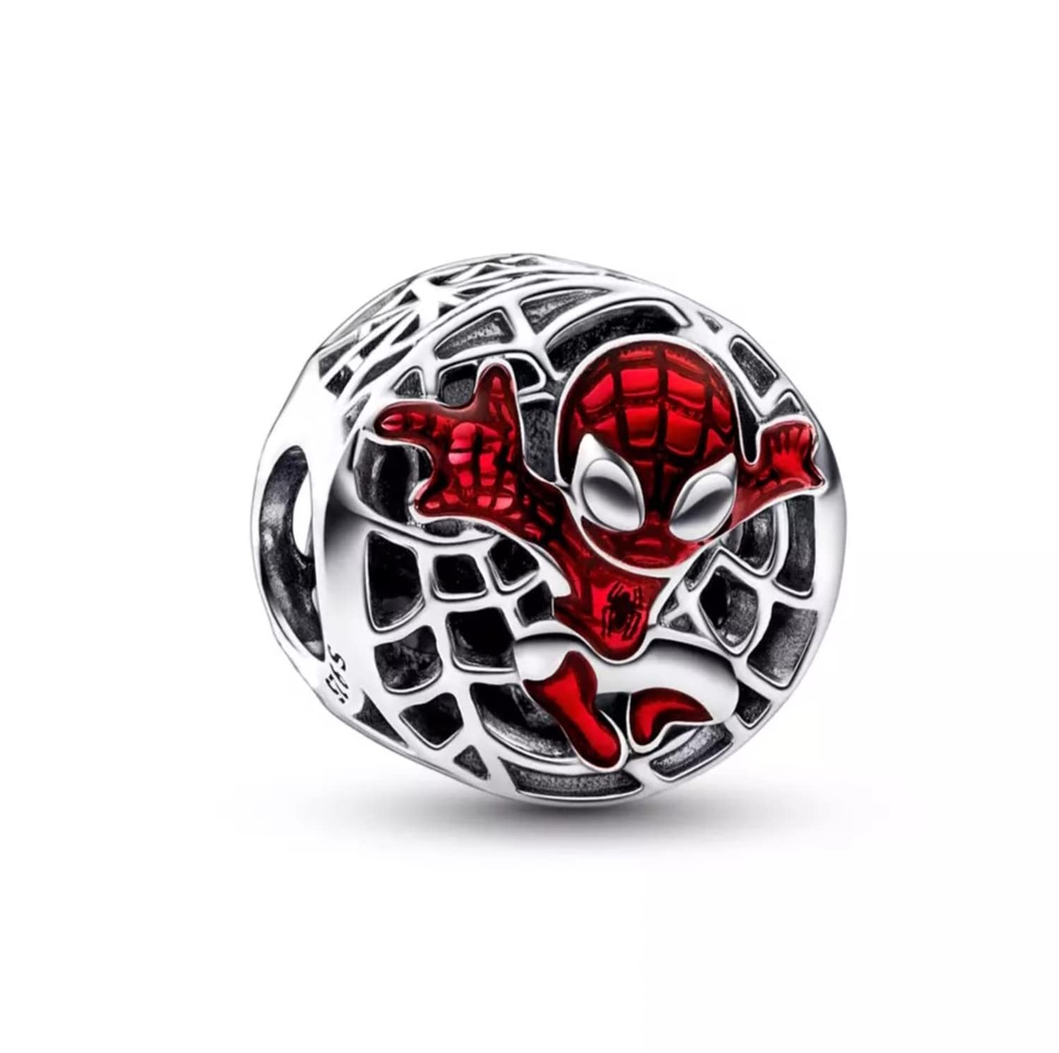 Beads R Us ® - Marvel at our Charm Beads in Sterling Silver S925, Spider-Man swinging into action Bead, Compatible with all European style Charm Bracelets, Anklets and Necklaces.