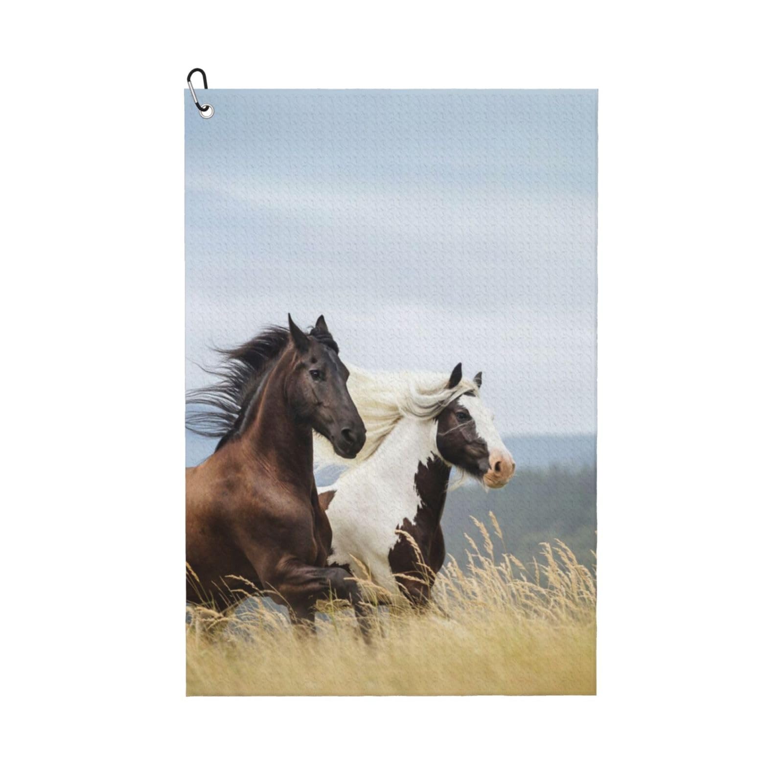 Hnnkloy White Horse, 16x24 in Portable Waffle Golf Towels with Carabiner Clip for Golf Bag