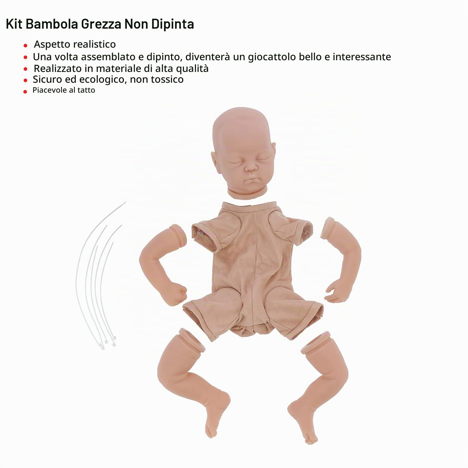 SIXRUN Set di Parti per Bambole Reborn Incompiute da 19" Kit per Bambole Realizzate a Mano Fai-da-Te Aspetto di Simulazione per Fai da Te Creativi Materiale in Silicone Misto PVC