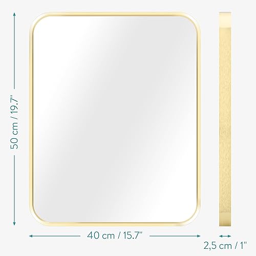 Miniatura 5 de Navaris Espejo de pared rectangular de 15.7 x 19.7 in (16 x 20 pulgadas) con marco de metal dorado, para sala de estar, dormitorio, baño, horizontal