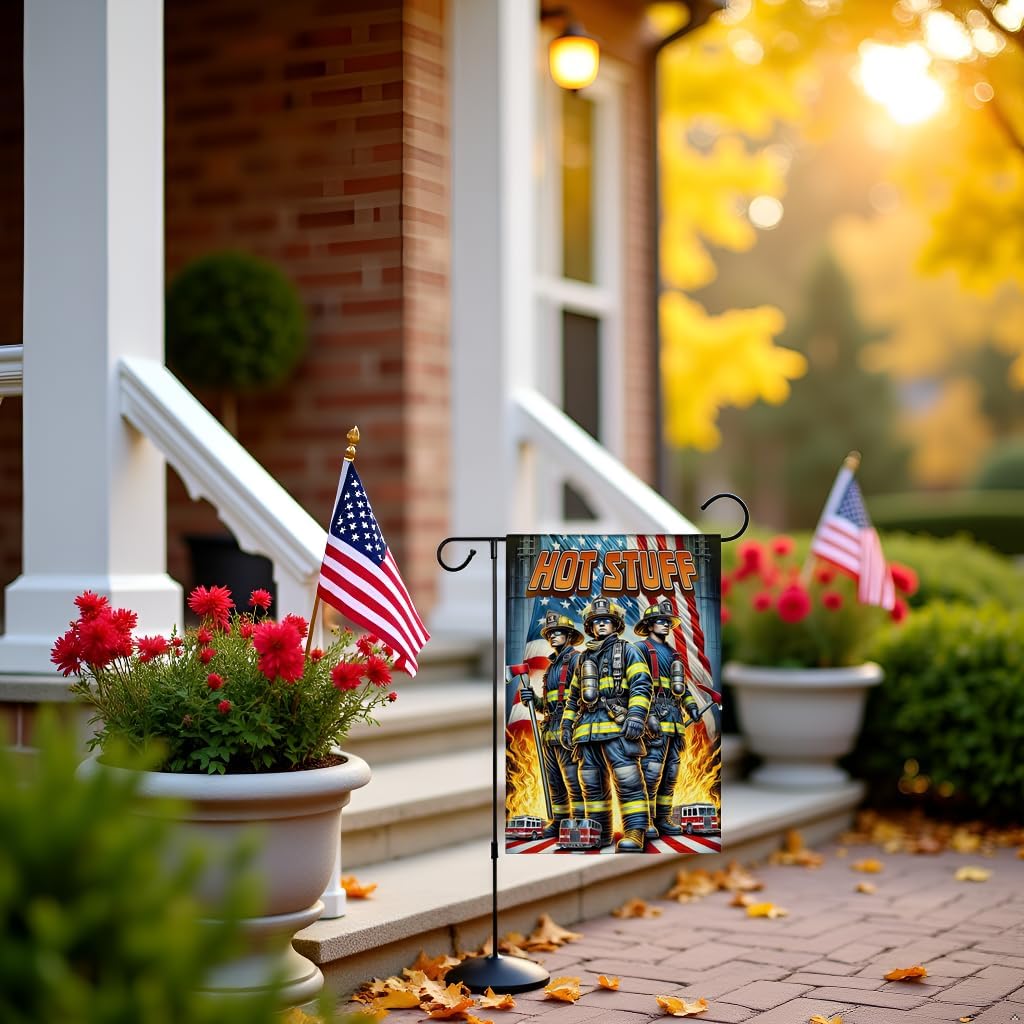 American Firefighter Garden Flag 12x18 In Doublesided Hot Stuff Rescue Scene Patriotic Outdoor Banner, Fire Prevention Week, Memorial Day & First Responders Appreciation Gift - Image 7
