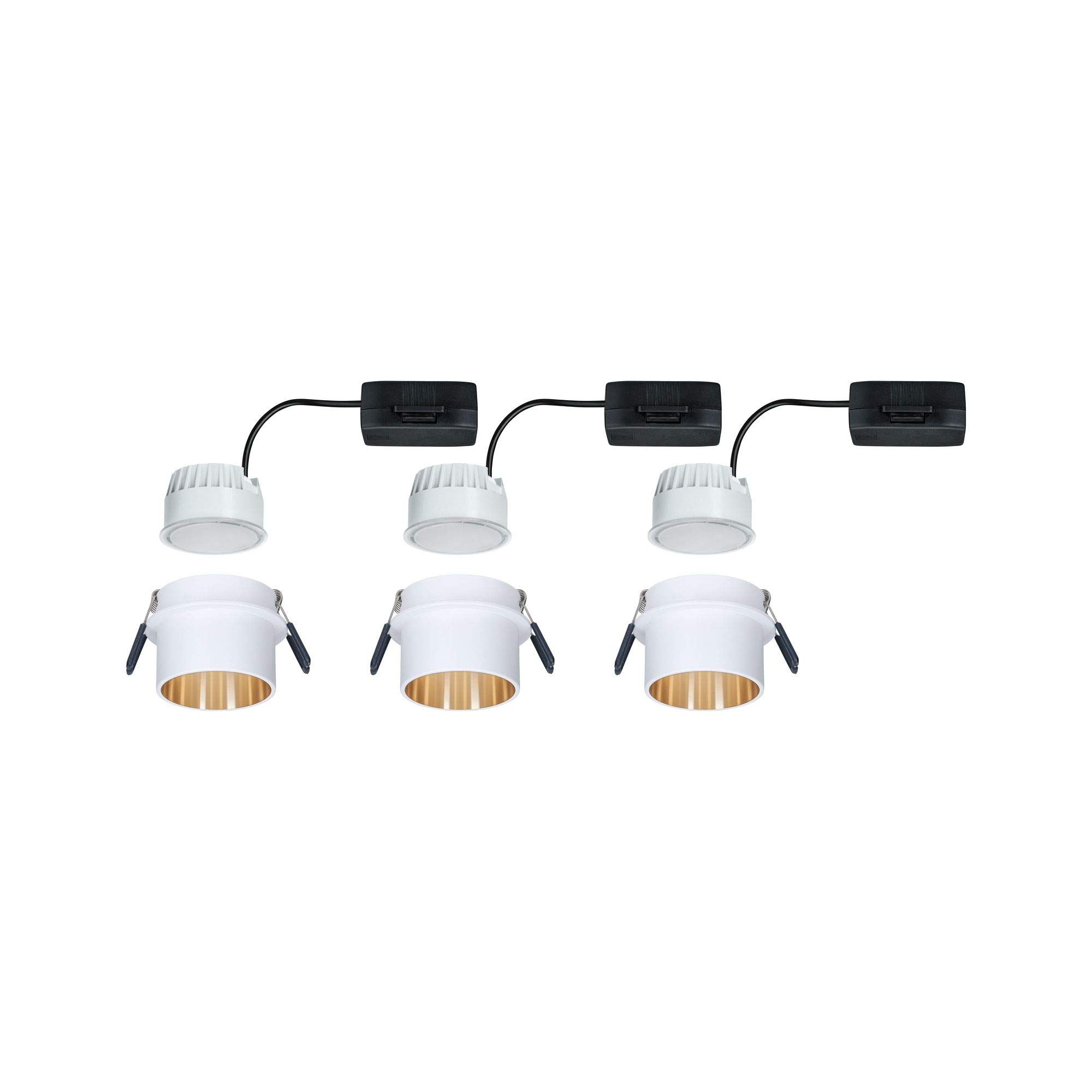 Paulmann 93381 Reflektor wpuszczany LED Gil 3-Step-Dim okrągły z możliwością ściemniania 3x6 Watt Biały matowy, złoty Reflektor wpuszczany Aluminiowy spot 2700 K Moneta