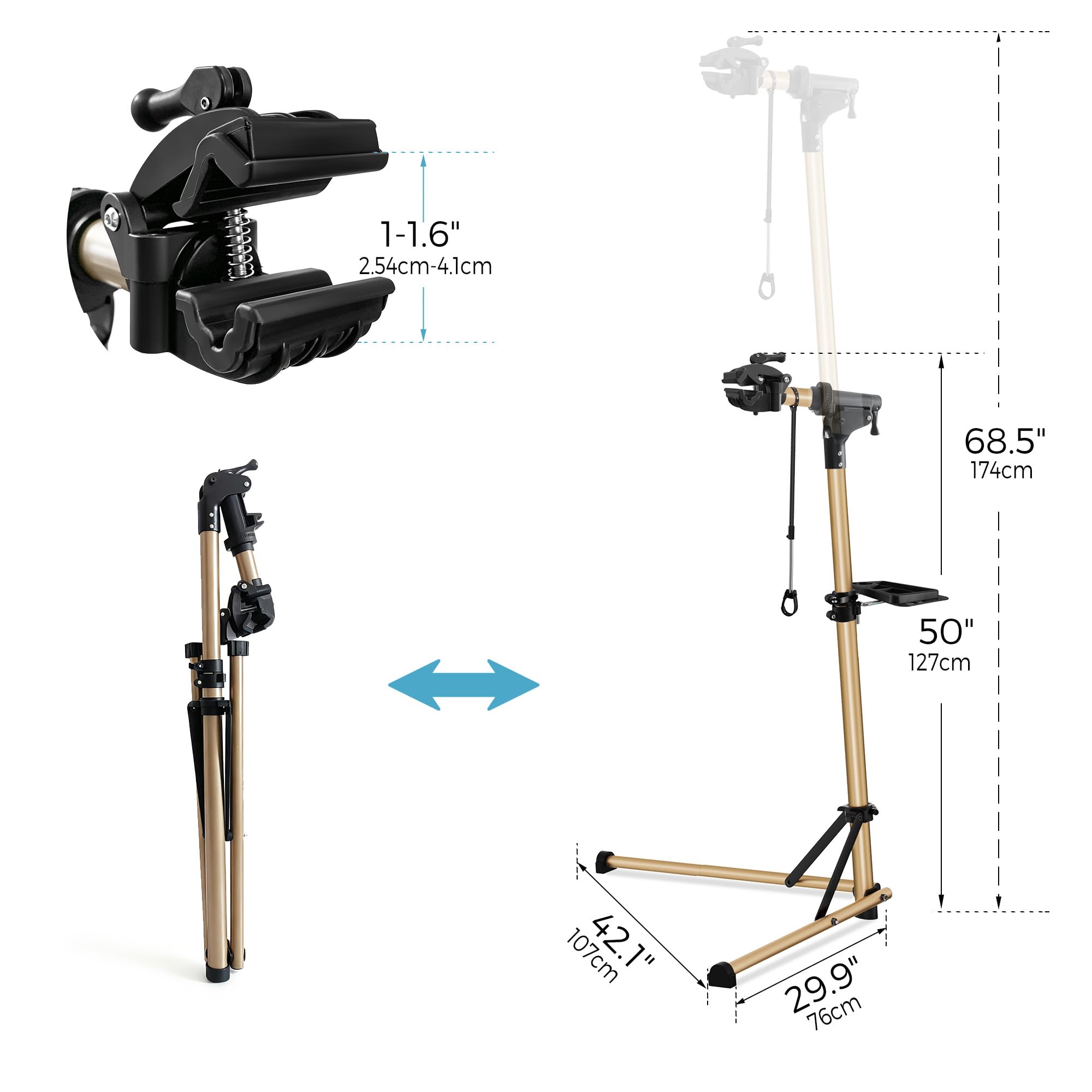BRS04A - Soporte de reparación de bicicletas, 2 patas, negro, aluminio,
