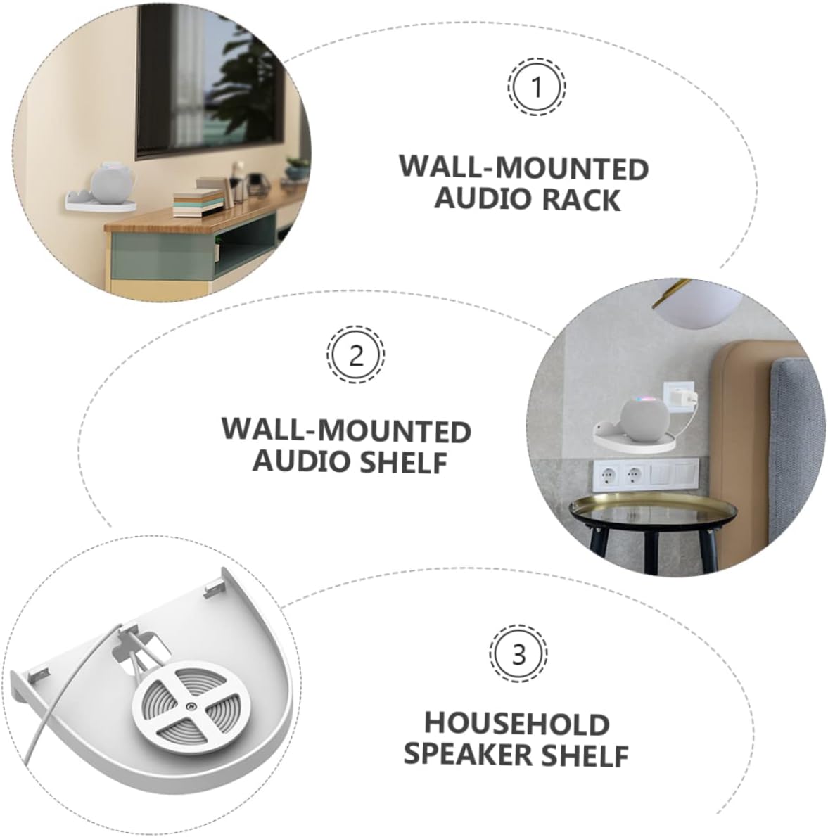 Angoily 3pcs Speaker Shelf Wall Mount for Speaker Wall-Mounted Audio Bracket Cable Organizer