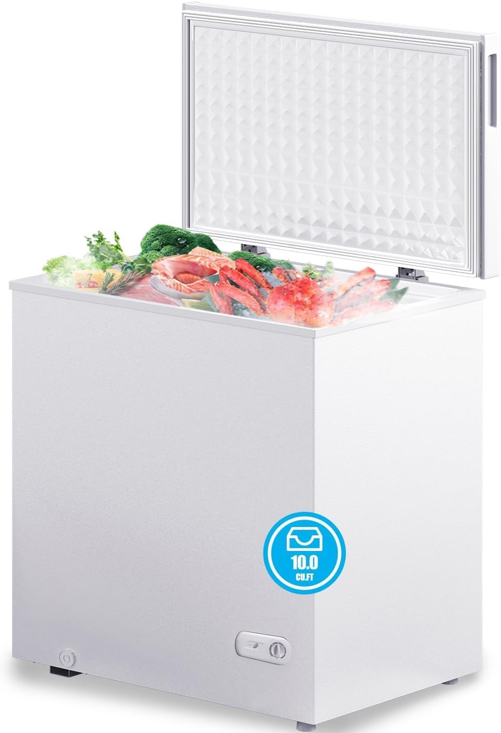 Congelador profundo Muhub de 10,0 pies cúbicos con canasta extraíble, apertura superior, congelador horizontal de 10,0 pies cúbicos, congelador grande, bajo nivel de ruido, temperatura ajustable de 10,0 pies cúbicos