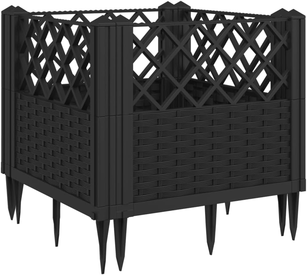 Garden Planter with Black Stakes 43.5 x 43.5 x 43.5 cm PP, Outdoor Planter, Vertical Garden Raised Outdoor for Balcony and Garden, Mini Raised Garden for Seedlings, Vertical Garden from E