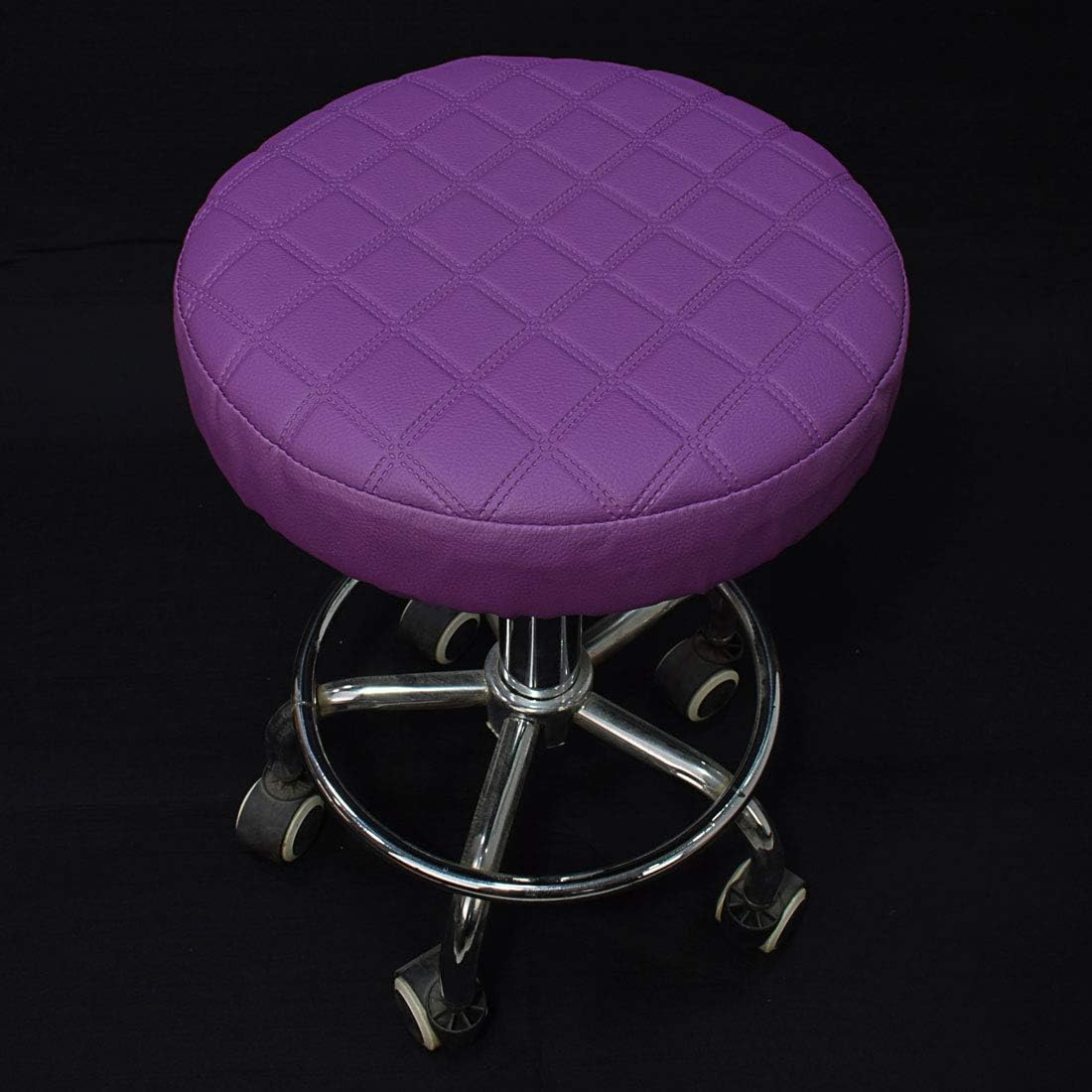 Round Barstool Covers Waterproof PU Padded Bar Stool Cushion with Elastic Protectors Relieve Pressure Diam 13" (Thk 2") Purple