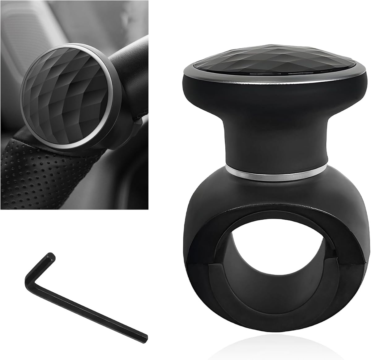 Steering Wheel Knob Spinner, Non-Slip Turning Assist Knob Driving Power Handle with Metal Ball Bearing, Smooth 360 Degree Rotation Steering Wheel Spinner for Car Truck Boat