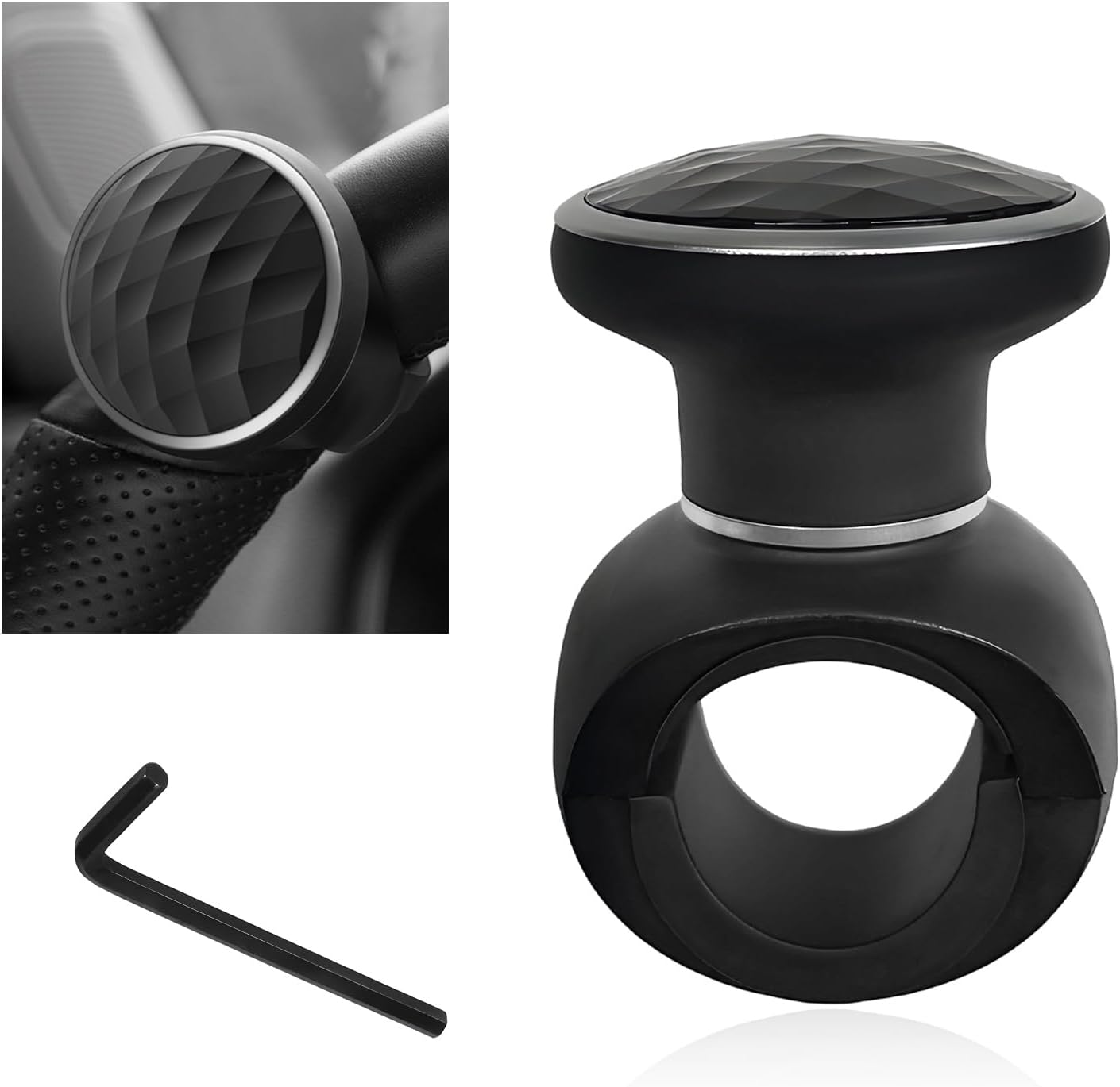 Steering Wheel Knob Spinner, Non-Slip Turning Assist Knob Driving Power Handle with Metal Ball Bearing, Smooth 360 Degree Rotation Steering Wheel Spinner for Car Truck Boat