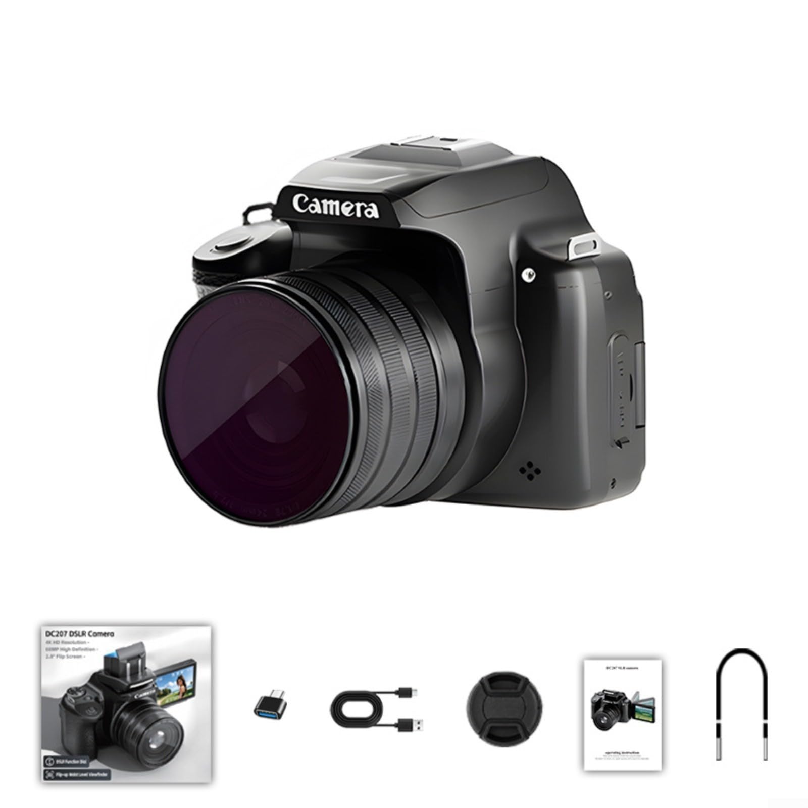 Fotocamera digitale da 68 MP con video 4K 60 FPS, zoom 28X e schermo flip per vlogging selfie, HD ricaricabile di tipo C per kit videocamera (specchio polarizzatore fotocamera)