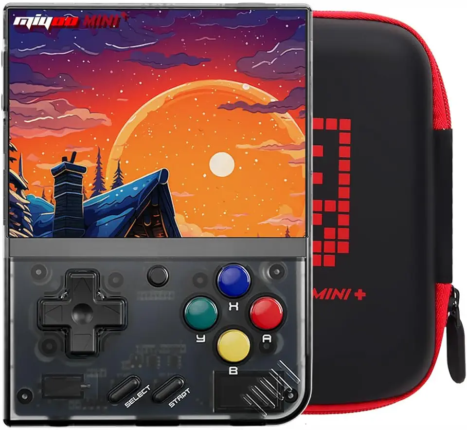 Miyoo Miyoo Mini Plus Retro Gaming Console with Portable Case, Handheld Game Console with 3000mAh Battery 3.5'' IPS Screen, Compatible with a Large Variety of Classic Games. Support WiFi & RTC, Black