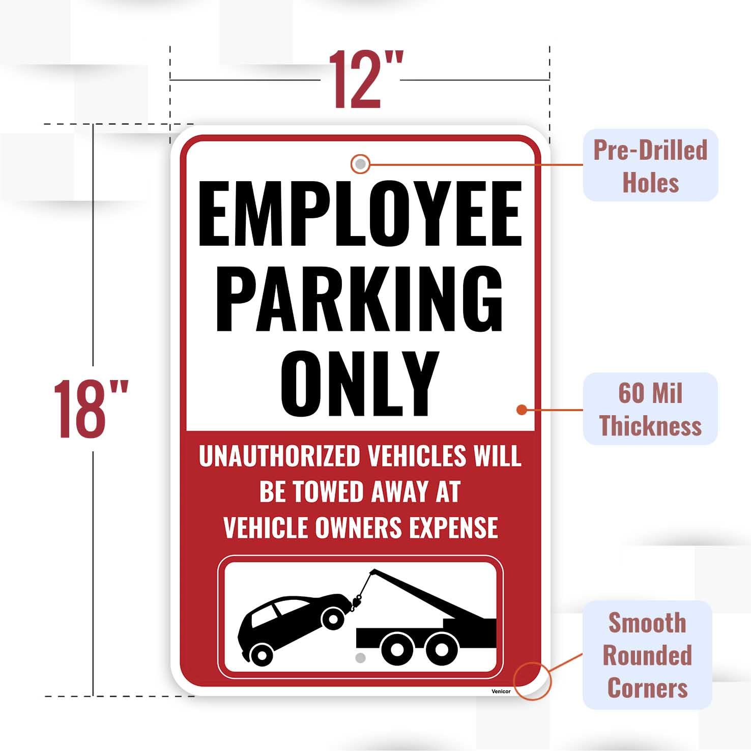 Señal de estacionamiento para empleados, 2 unidades, 45,7 x 30,5 cm, aluminio, señal de estacionamiento para personal