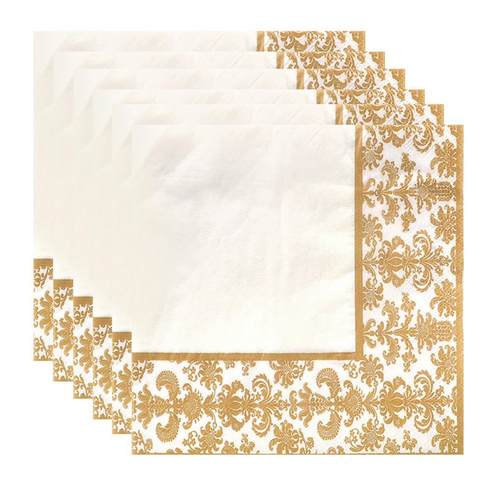 FOMIYES 100pcs Napkins for Daily Use, Banquet, Tea - Gold Trim Colored Tissue for Dinner, Restaurant - White Disposable Toilet Paper Towels