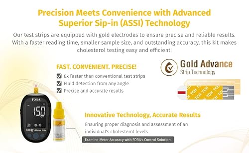 FORA Test N’GO Advance Voice Cholesterol Kit – 10 Total Cholesterol Strips + 10 Lancets | Bluetooth Meter (Optional App Sync) & Voice Guidance - Thumbnail 5